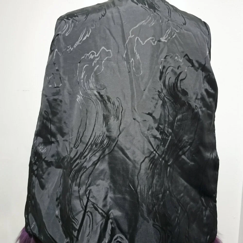 Genuine Sectioned Black Mink Fur Jacket Coat Purple Raccoon Collar Cuffs No Fox - Picture 6 of 6